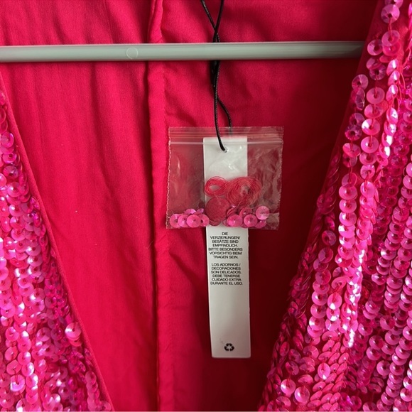 - ASOS EDITION sequin wrap mini dress in hit pink - size 6 - Picture 7 of 12